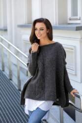 Modny sweter ponczo LS240 grafit