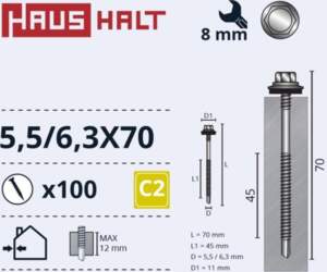 SELF SCREWS 5 5/6 3X70 MET+EPDM