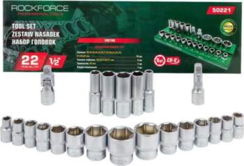 ROCKFORCE SHORT 6-POINT SOCKETS. 22pcs.1/2&quot