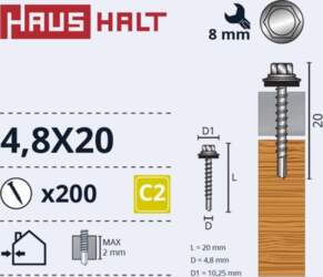 SELF SCREW 4 8X20 WOOD+EPDM ZN