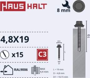 SELF SCR 4 8X19 MET+EPDM RAL9006