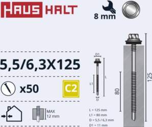 SELF SCREWS 5 5/6 3X125 MET+EPDM