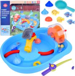 Blue water table with mill wheel