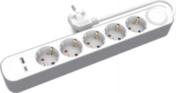 Fixed extension cable 5x schuko switch