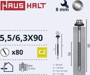 SELF SCREWS 5 5/6 3X90 MET+EPDM