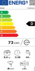 Candy , Washing Machine , TCA283D2-S , Energy efficiency