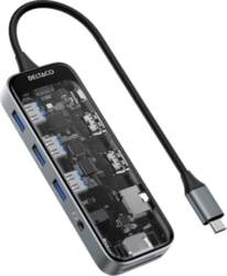 Transparent USB-C docking station DELTACO 3xUSB-A