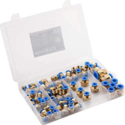 Set of threaded pneumatic quick connectors
