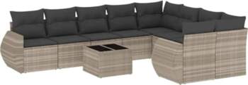 10-teiliges Garten-Sofagarnitur Hellgrau Poly Rattan Ecksofa