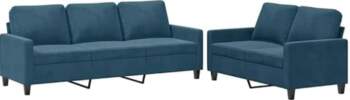 2-TLG. Sofagarnitur mit Samtbezug Blau, Sofa