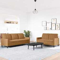2-TLG. Sofagarnitur Set Braun Samt Sofa