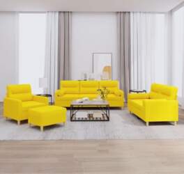 4-TLG. Sofagarnitur Hellgelb Stoff mit Sessel