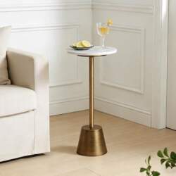 Aoligrace White Marble Side Table, Round