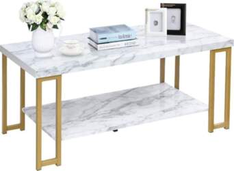 COSTWAY Coffee Table, Marble Look, Side