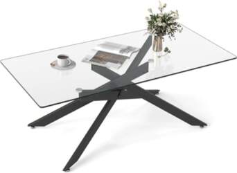 COSTWAY Tempered Glass Coffee Table, Rectangular