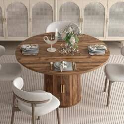 Extendable Round Dining Table with Hidden