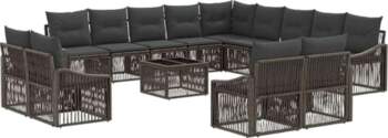 Garten Sofaset 14 Pieces Grau Poly-Rattan