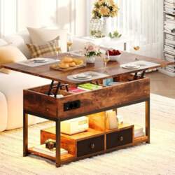 IRONCK Coffee Table Height Adjustable, LED