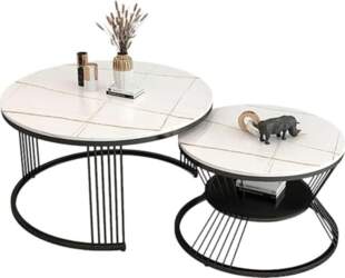 Marble Pattern Round Coffee Tables Set