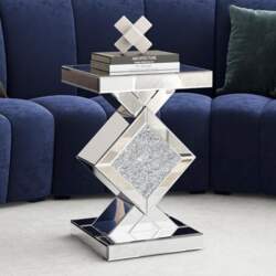 Mirrored Side Table with Crystal Inlay