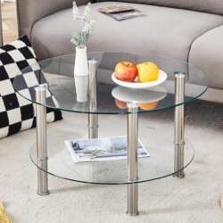Round Glass Coffee Table, 2-Tier Side