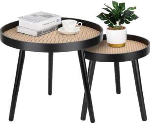 Round Rattan Side Table, Black Small
