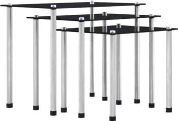 Set of 3 Black Tempered Glass