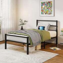 Single Bed Frame with Headboard Metal