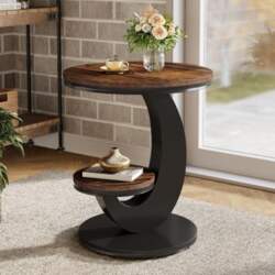 Tribesigns Round Side Table, 2 Tier