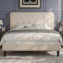 VECELO 4ft6 Double Upholstered Bed Platform