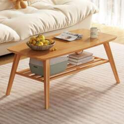 Wooden Coffee Table Rectangular, 2-Tier Coffee