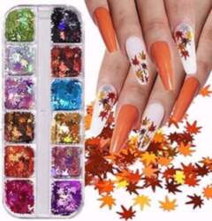 1 kaste Maple Leaf Glitter Nail
