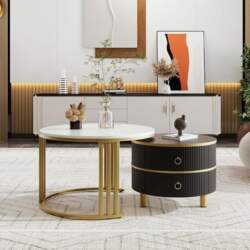 2-in-1 Round MDF Coffee Table, Side