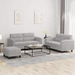 3-TLG. Sofagarnitur mit Kissen Hellgrau, Sofa