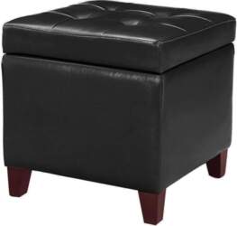 Adeco Black Bonded Leather Square Tufted