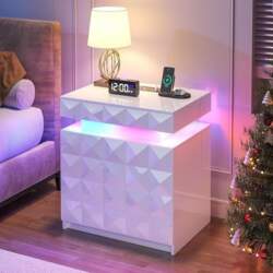 FREDEES LED Bedside Table with Charging