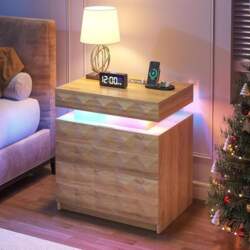 FREDEES LED Bedside Table with Charging