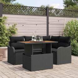 Gartensofa-Set 5-teilig Schwarz Poly-Rattan mit 2