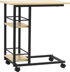 HOMCOM Side Table with Wheels C-Shape