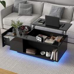 Merax Coffee Table, Black, Height Adjustable