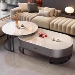 Modern Oval Stone Coffee Table Set