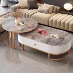 Modern Oval Stone Coffee Table Set