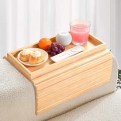 Natural Bamboo Sofa Tray Armrest, Multifunctional