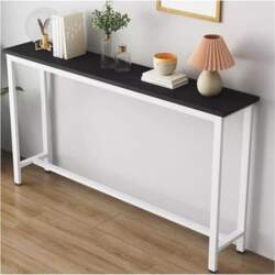 Shelf behind sofa, thin console tables
