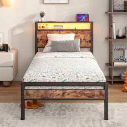 Single Bed Frame with Storage Headboard