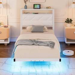 Single Floating Bed Frame, Upholstered Platform