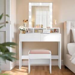 VASAGLE Dressing Table with LED Lighting