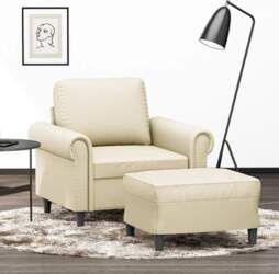 2-tig Sessel mit Hocker Set Creme