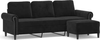 3-Sitzer-Sofa mit Hocker Schwarz 180 cm