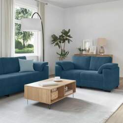 3-TLG. Sofagarnitur Blau Samt mit 1